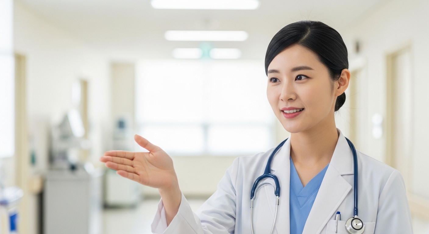 스마일라식 수술 후 환자에게 안약 사용법을 설명하는 BGN밝은눈안과